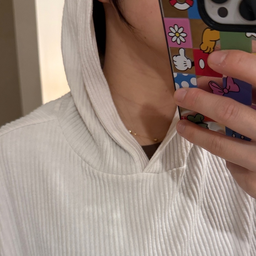 ALO Cream Ribbed Hoodie - Picture 7 of 13